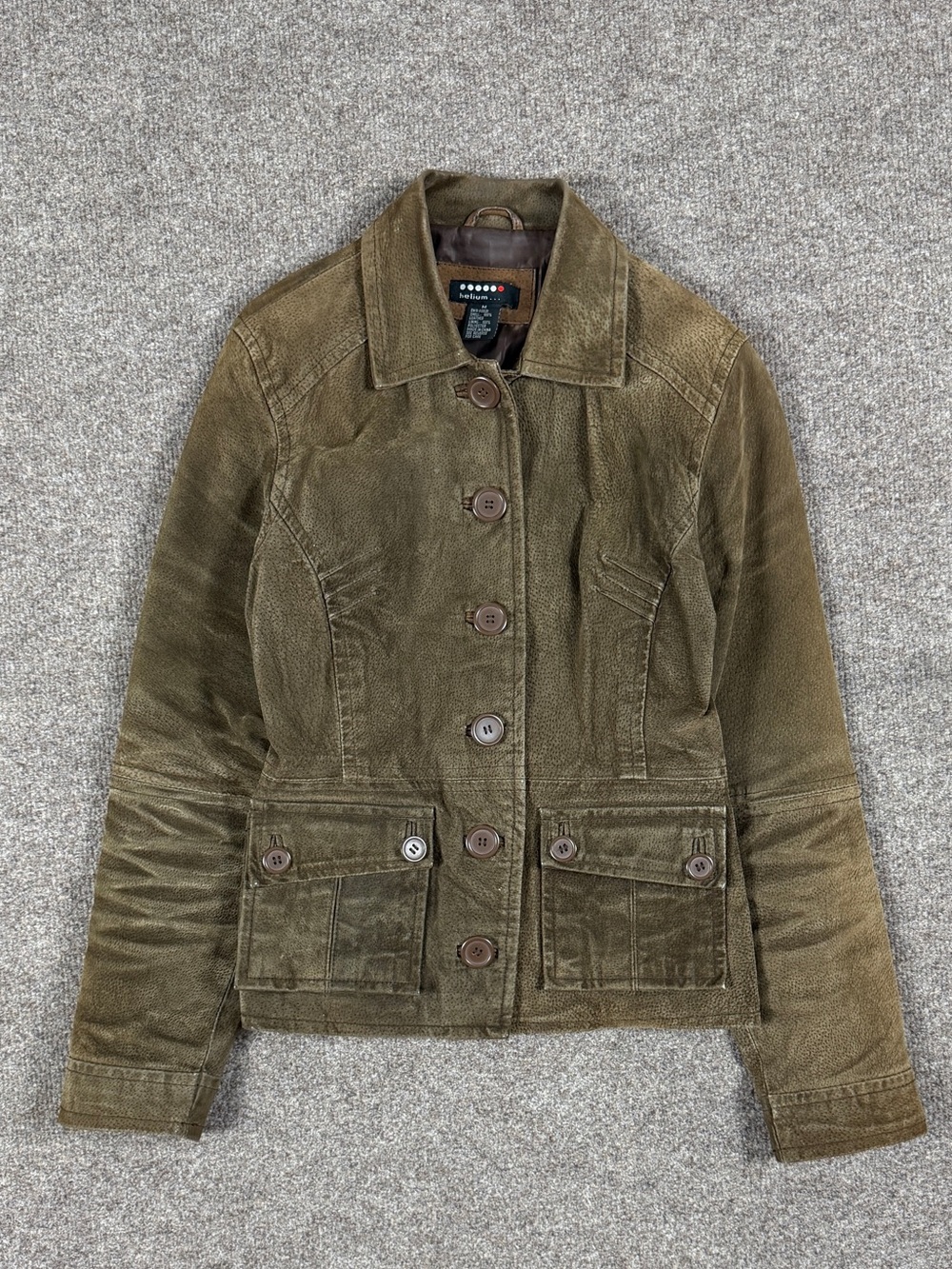 Y2K‎ Helium Brown Suede Leather Button Front Short Fitted Jacket Women’s Medium